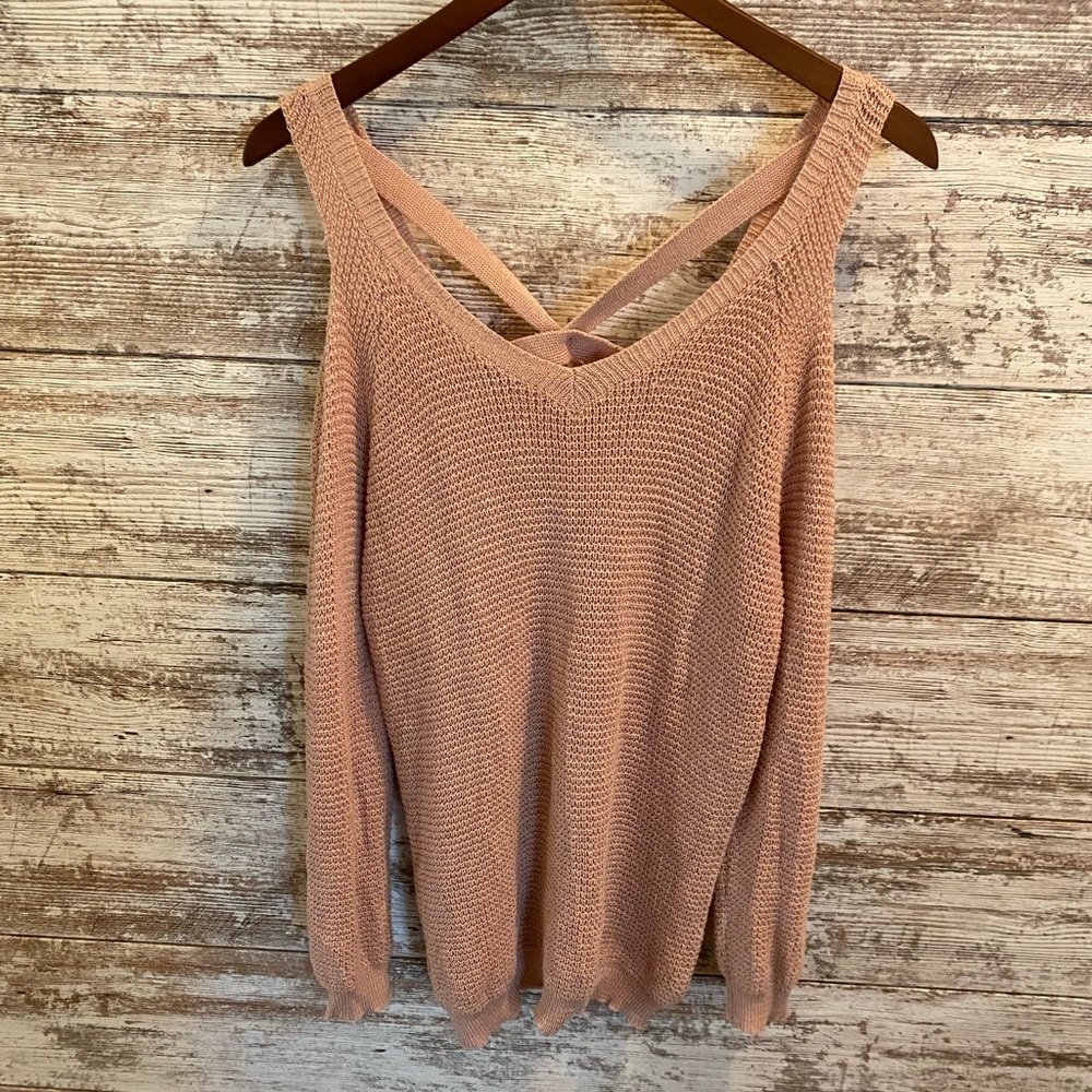 TCEC Cold Shoulder Criss Cross Detail | Knitted Sweater